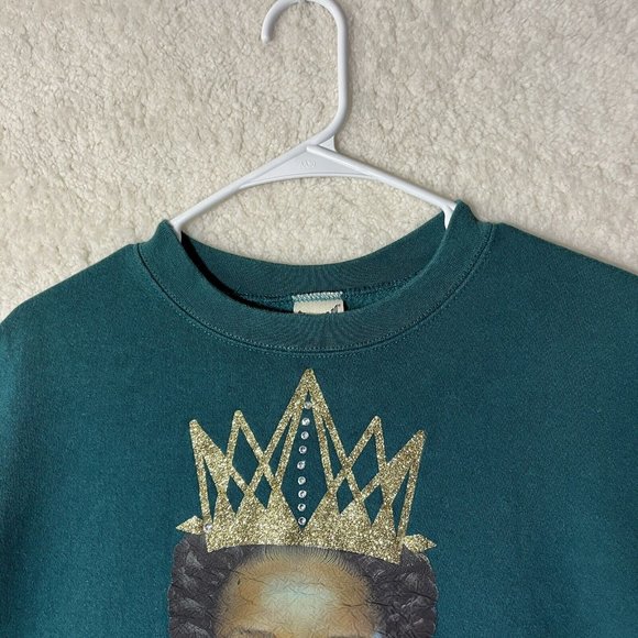 Vintage Cheetah Sweatshirt XL Green Graphic Logo Queen Princess 1990s Made USA - Picture 4 of 8